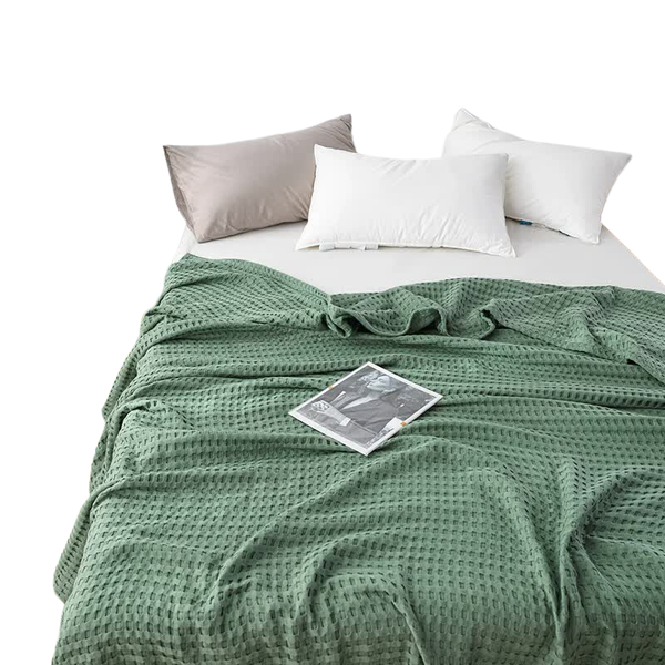 Cotton Waffle Blanket Air Conditioning Throw Summer Quilt 100 X 152Cm Green Blankets