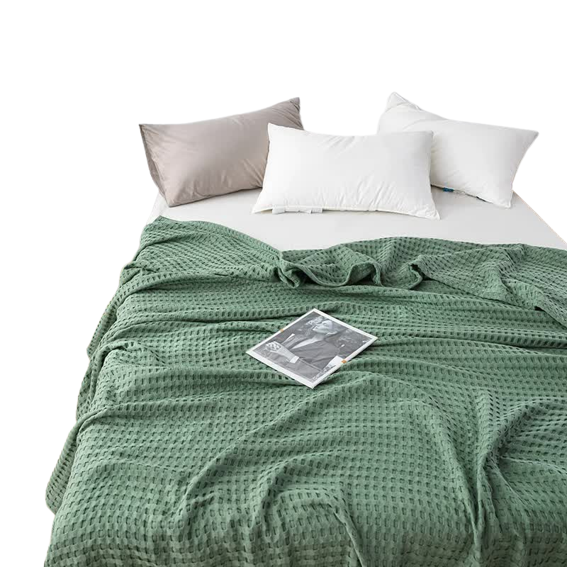 Elosung Cotton Waffle Blanket Air Conditioning Throw Summer Quilt 100 X 152Cm Green Blankets