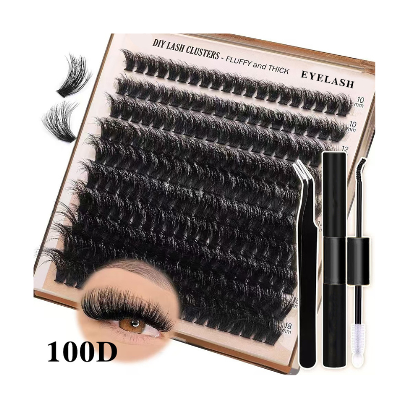 Elosung 3 Pcs Diy Lash Clusters Kit 100D Fluffy & Thick False Eyelashes With Adhesive And Tools Eyelash Extensions