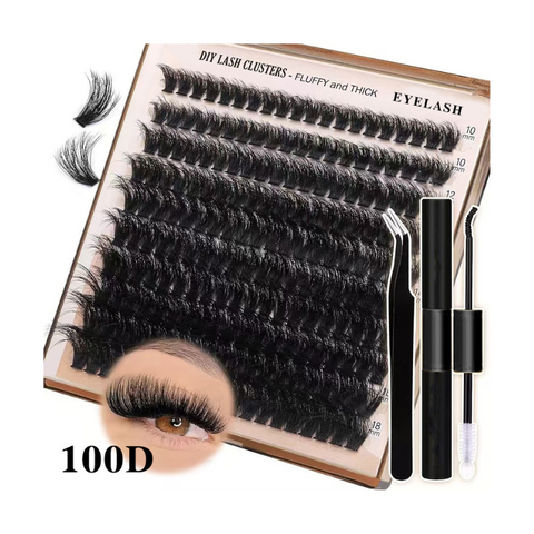 Elosung 3 Pcs Diy Lash Clusters Kit 100D Fluffy & Thick False Eyelashes With Adhesive And Tools Eyelash Extensions
