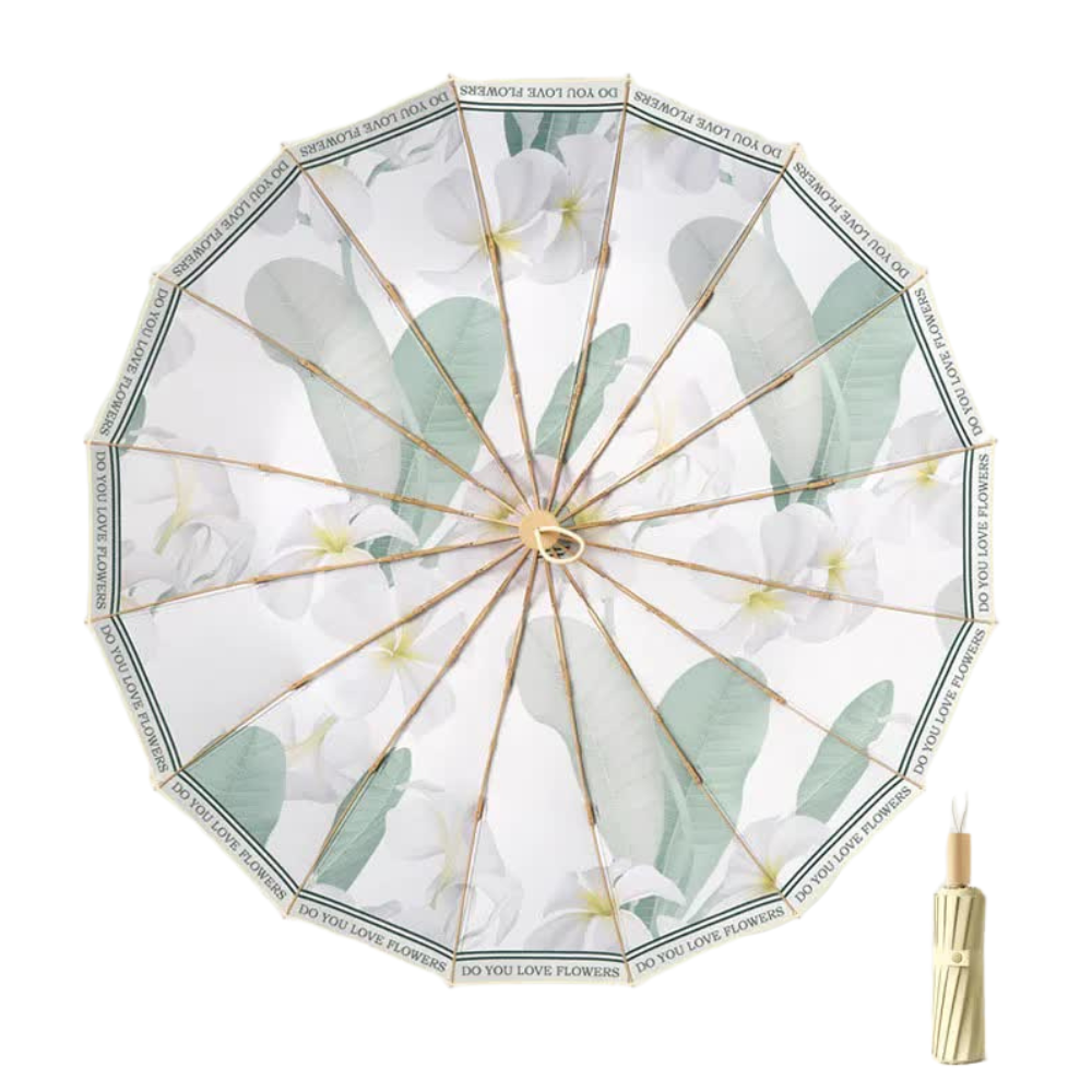 Elosung Traditional Chinese Style Folding Umbrella Green Floral Design With 16 Rib Structure Umbrellas