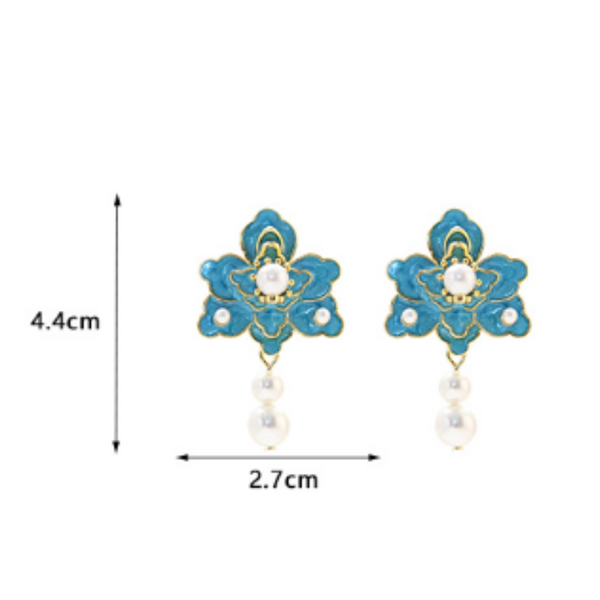Veile Studios New Oil Dripping Blue Flower For Women Fashion Design Elegant Silver Needle Earrings