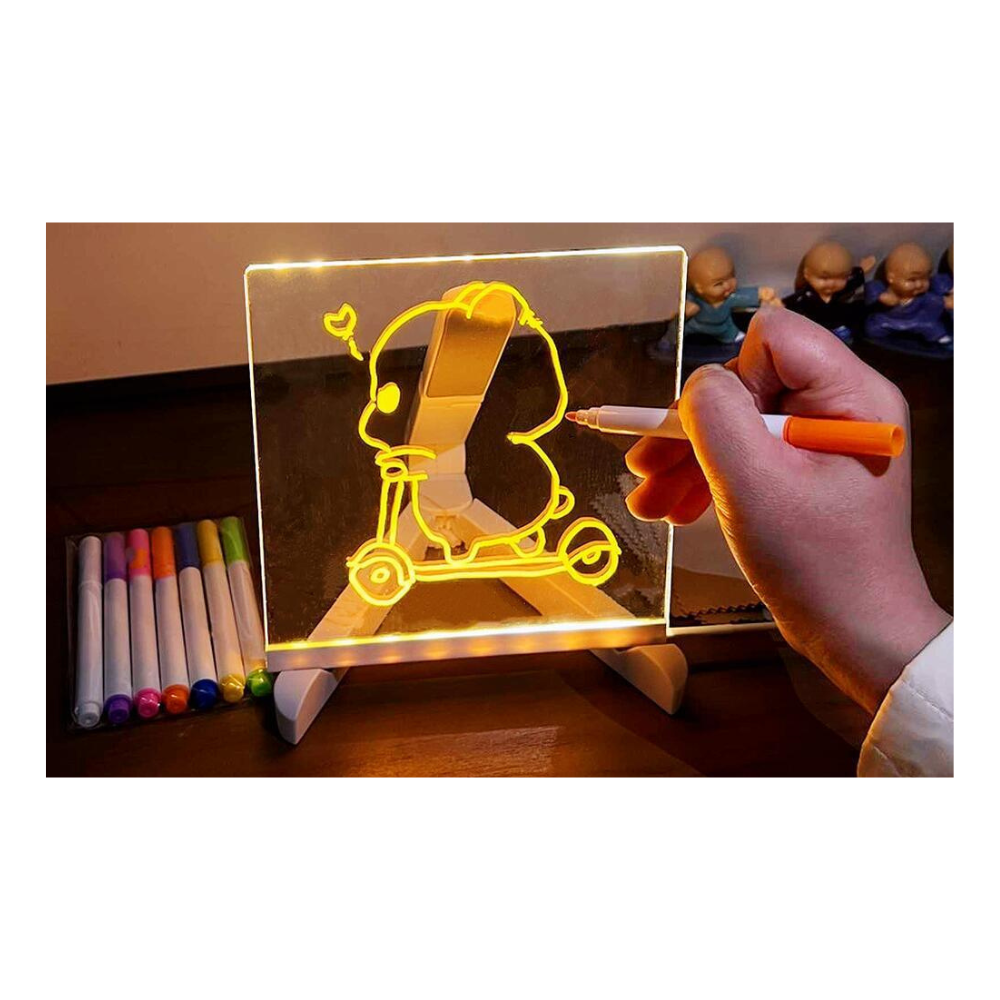 Elsoung 15*15 Cm Diy Erasable Children's Drawing Board Led Light Blackboard With Stand For Writing And Doodling Drawing Boards & Tables