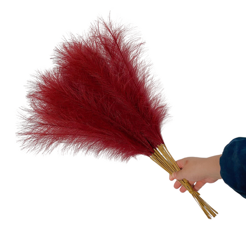 Elosung 20 Sticks Claret Pampas Grass Bouquet 21.65" Fluffy Dried For Decor Events Floral Décor