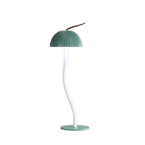Corrugated Green Lamp Cap Elegant Curved Stem Mushroom Desk Led Table Light Lamps