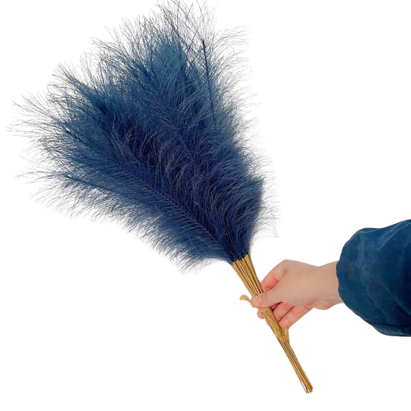 Elosung 20 Sticks Dark Blue Pampas Grass Bouquet 21.65" Fluffy Dried For Decor Events Floral Décor