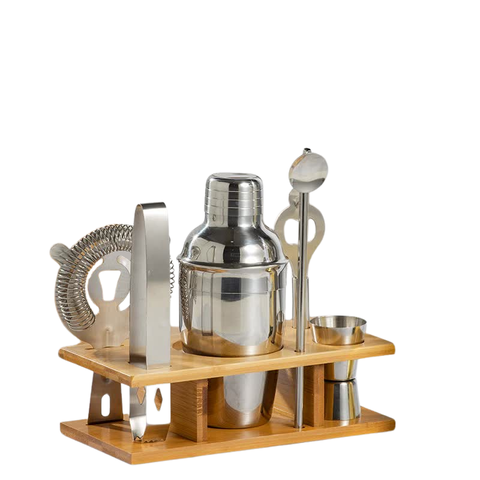 Elosung 350Ml 7 Piece Stainless Steel tail Shaker Set With Bamboo Stand Bartender Kit tail Shakers & Sets