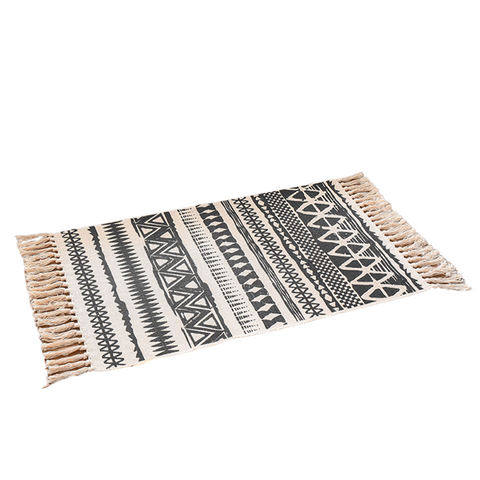 Elosung Bohemian Cotton Area Rug With Tassels Geometric Pattern Decorative Floor Mat 60*90Cm Door Mats & Floor Mats