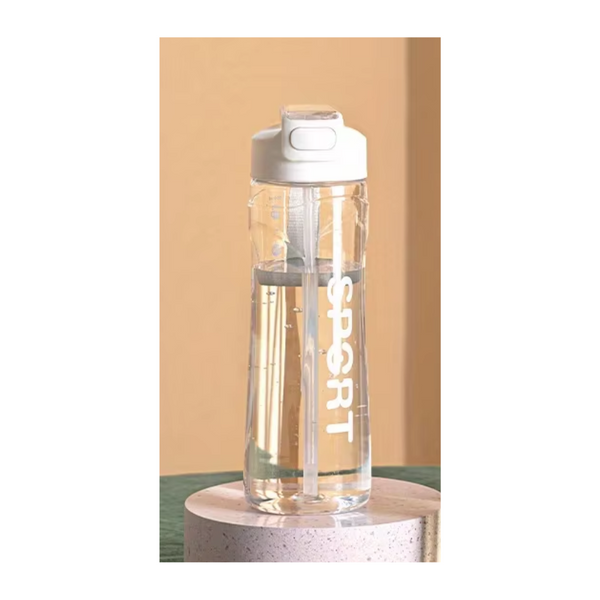 Elosung 800Ml White Sport Water Bottle With Straw Leak Proof Bpa Free Reusable Hydration Flask Water Bottles