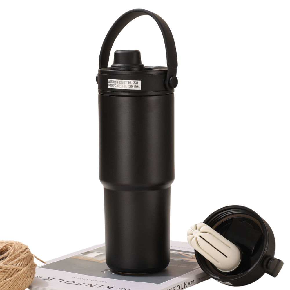 Elosung Black 316 Stainless Steel Insulated 730Ml Tumbler With Straw Dual Drink Ceramic Liner Portable Car Cup Vacuum Flasks & Mugs