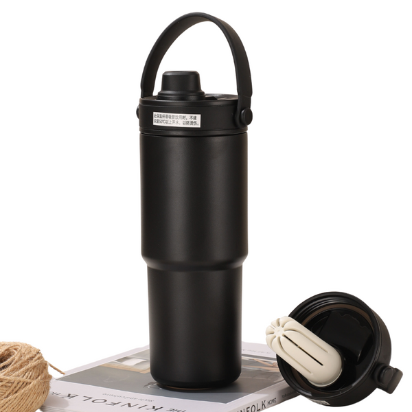 Elosung Black 316 Stainless Steel Insulated 730Ml Tumbler With Straw Dual Drink Ceramic Liner Portable Car Cup Vacuum Flasks & Mugs