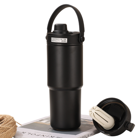 Elosung Black 316 Stainless Steel Insulated 730Ml Tumbler With Straw Dual Drink Ceramic Liner Portable Car Cup Vacuum Flasks & Mugs