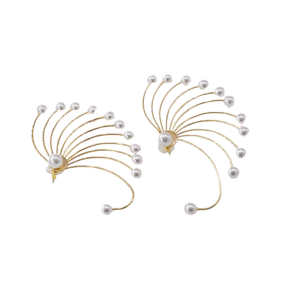 Veile Studios Personalized Pearl Fan Shaped Ear Loop Alloy Accessory For Various Occasions Earrings