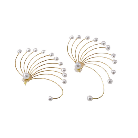 Veile Studios Personalized Pearl Fan Shaped Ear Loop Alloy Accessory For Various Occasions Earrings