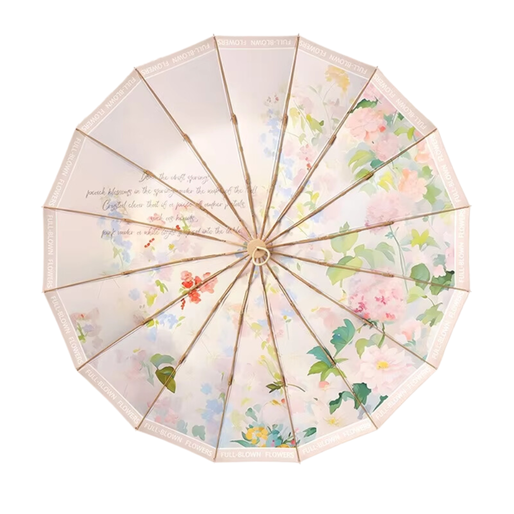 Elosung Traditional Chinese Style Folding Umbrella Pink Floral Design With 16 Rib Structure Umbrellas