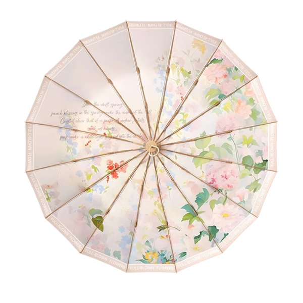 Elosung Traditional Chinese Style Folding Umbrella Pink Floral Design With 16 Rib Structure Umbrellas