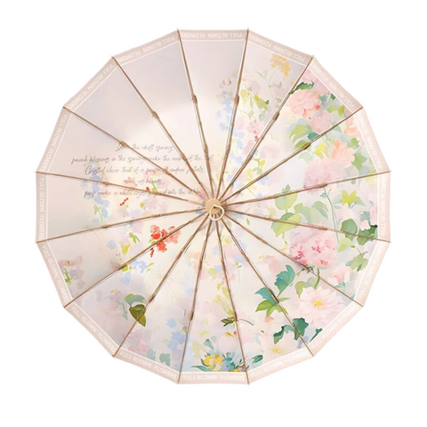 Elosung Traditional Chinese Style Folding Umbrella Pink Floral Design With 16 Rib Structure Umbrellas