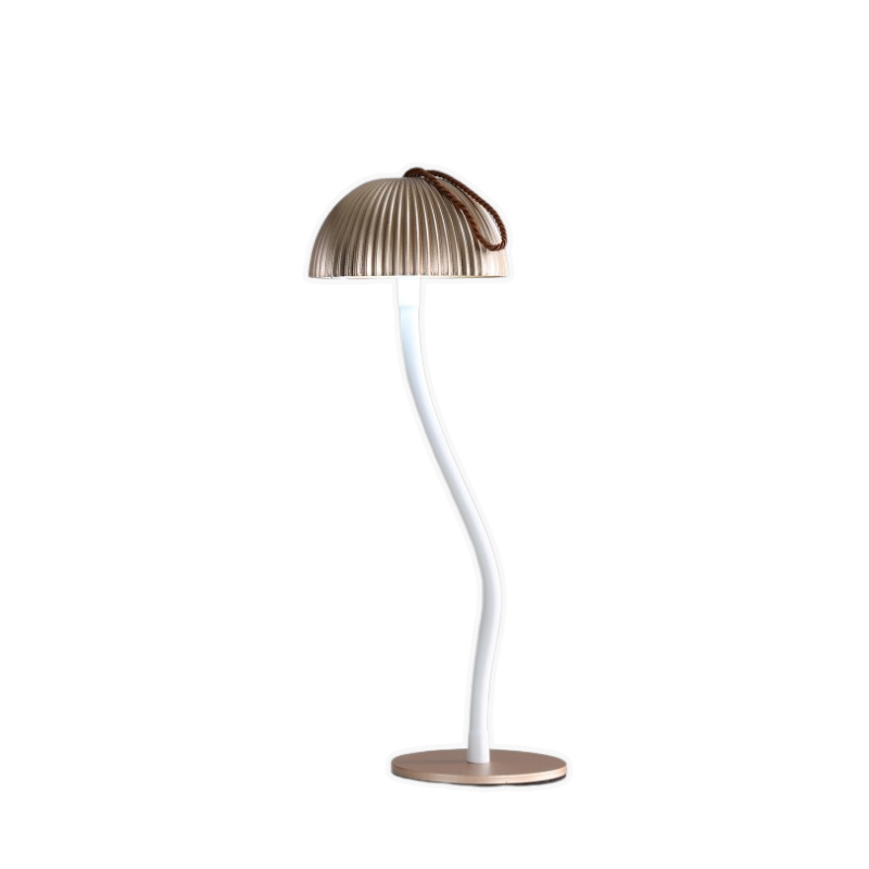 Corrugated Gold Lamp Cap Elegant Curved Stem Mushroom Desk Led Table Light Lamps