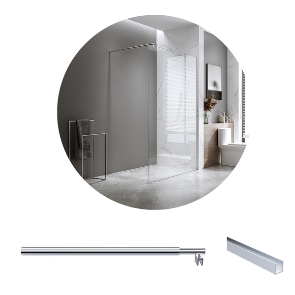 Della Francesca 80X210cm Single Shower Glass Screen With Chrome Wall Channel & Round Pole Shower Enclosures