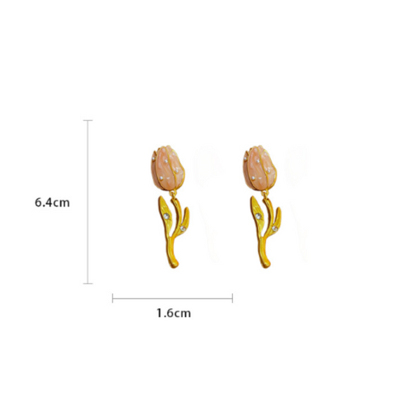 Veile Studios Oil Dripping Tulip Pearl Elegant For Women Earrings