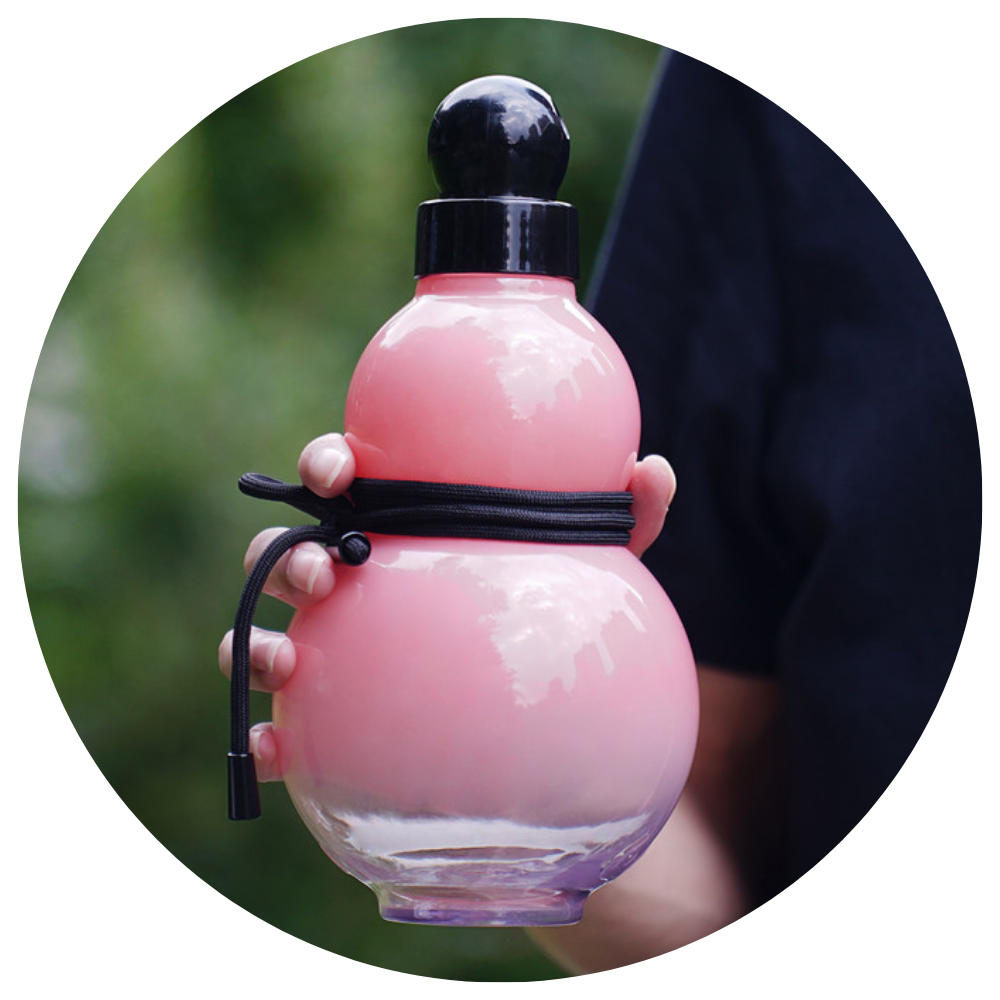 Elosung 32Oz Black Myth Wukong Inspired Gourd Water Plastic Pink Bottle Decorative Double Layer Flask With Calligraphy And Accessories Water Bottles