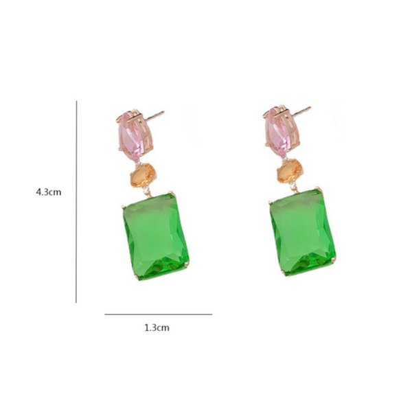 Veile Studios Pink Droplet Geometric Square With Transparent Zircon In Candy Colour Earrings