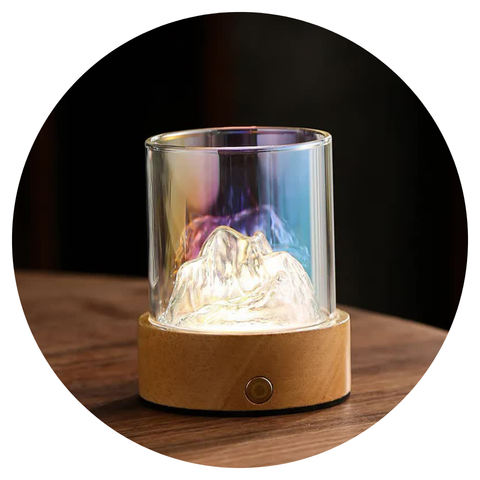 Elosung Colorful Glass Mountain Ambient Night Light Usb Rechargeable Touch Control Bedside Lamp Adjustable 3 Night Lights