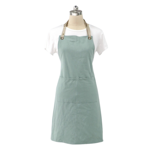 Kitchen Apron Mint Cotton Linen Neckband For Garden Cooking Aprons