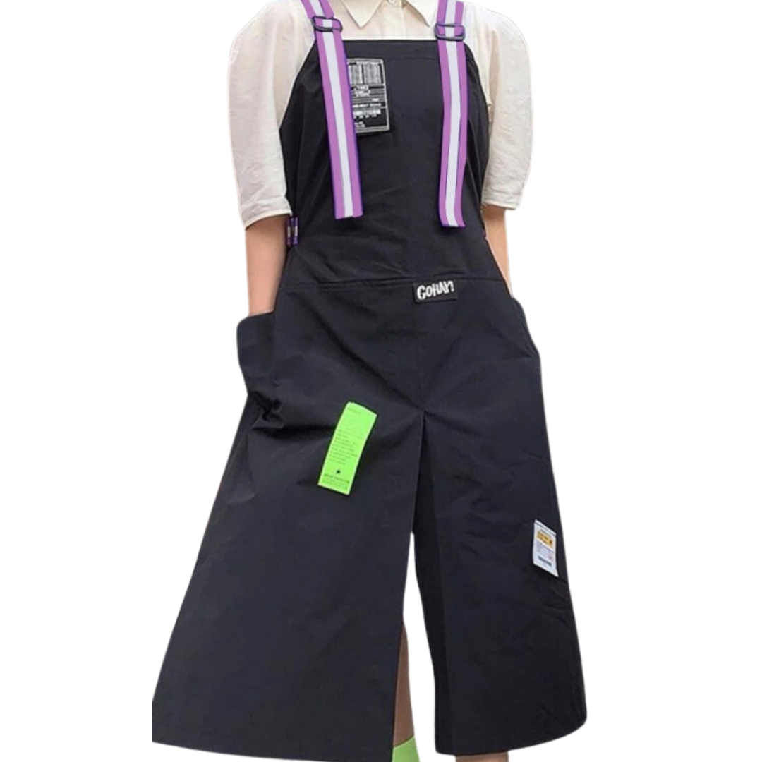 Kitchen Apron Black With Purple Waterproof Oil Resistant Bibs For Professionals Aprons