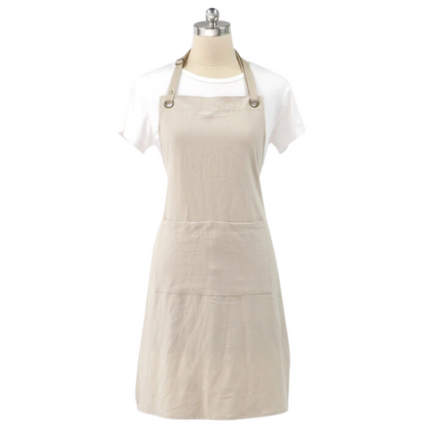 Kitchen Apron Beige Cotton Linen Neckband For Garden Use Aprons