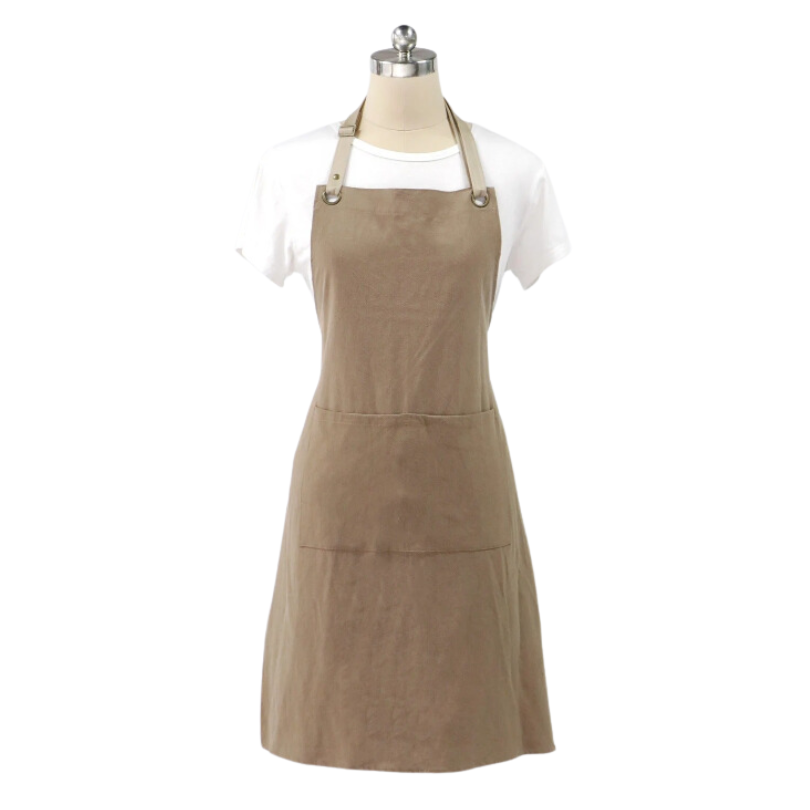 Brown Cotton Linen Kitchen Apron Neckband For Garden Use Aprons