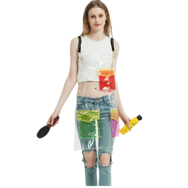 Salon Barber Apron Transparent Green Red 3 Pockets Cross Back Waterproof Salon & Spa Supplies