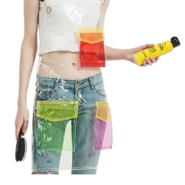 Salon Barber Apron Transparent Green Red 3 Pockets Cross Back Waterproof Salon & Spa Supplies