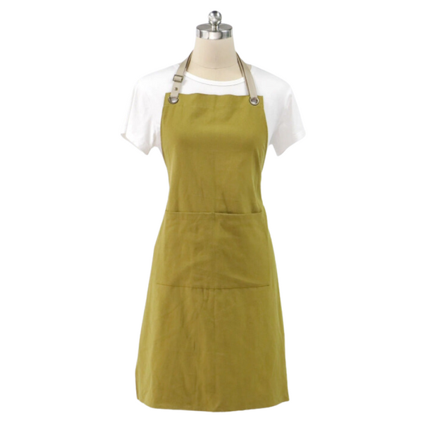 Kitchen Apron Olive Drab Cotton Linen Neckband For Garden Aprons