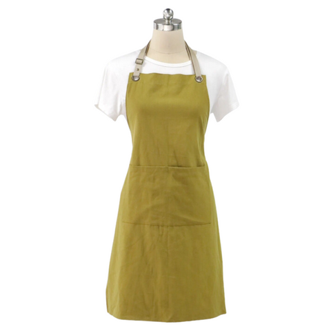 Kitchen Apron Olive Drab Cotton Linen Neckband For Garden Aprons