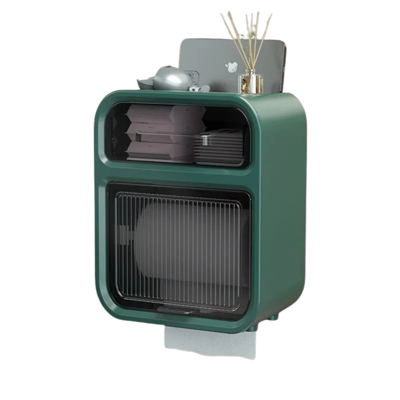 Storage Box Green Bathroom Toilet Paper Holder Waterproof Wall Mounted Towel Shelf Multifunctional Organizer Storage Boxes