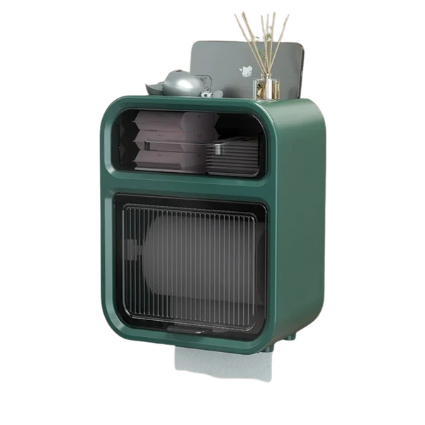 Storage Box Green Bathroom Toilet Paper Holder Waterproof Wall Mounted Towel Shelf Multifunctional Organizer Storage Boxes