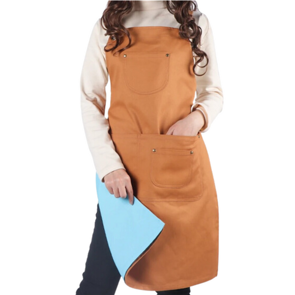 Khaki Blue Solid Cooking Apron For Men Women Chef Waiter Cafe Hairdresser Aprons