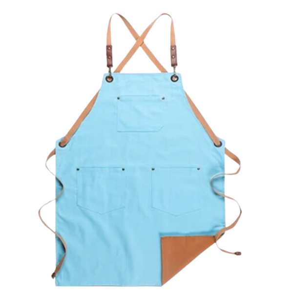 Khaki Blue Solid Cooking Apron For Men Women Chef Waiter Cafe Hairdresser Aprons