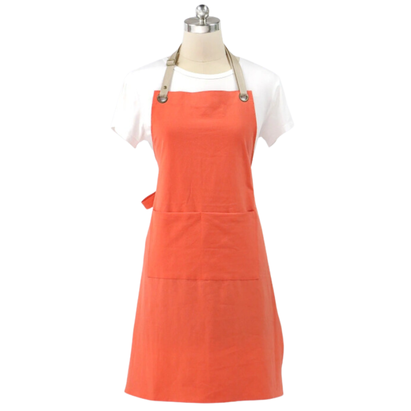 Kitchen Apron Orange Cotton Linen Neckband For Garden Use Aprons