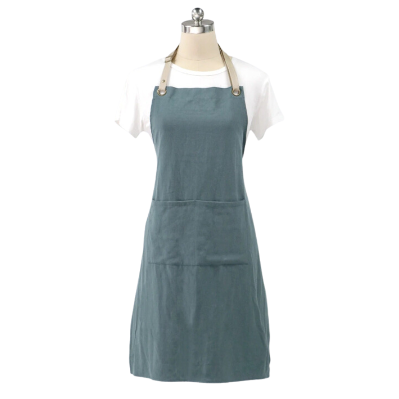 Kitchen Apron Green Cotton Linen Neckband For Garden Use Aprons