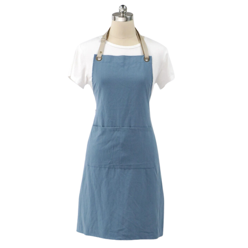 Kitchen Apron Blue Cotton Linen Neckband For Garden Use Aprons