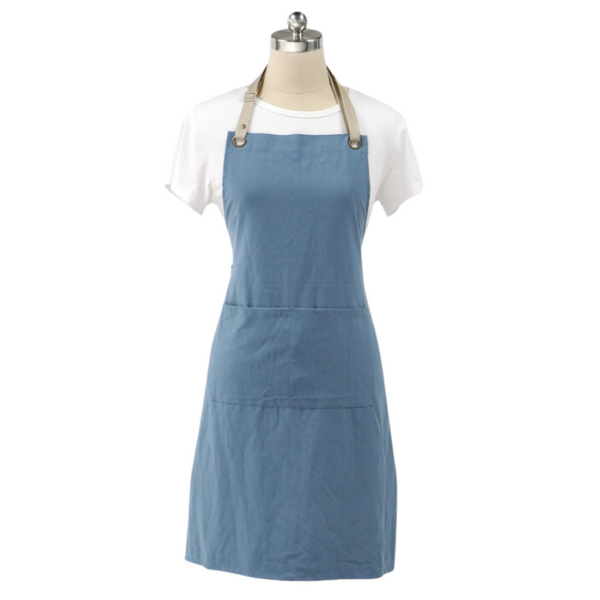 Kitchen Apron Blue Cotton Linen Neckband For Garden Use Aprons