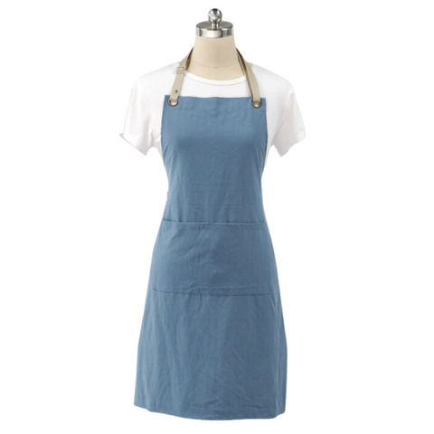 Kitchen Apron Blue Cotton Linen Neckband For Garden Use Aprons
