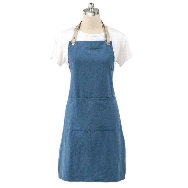 Kitchen Apron Royal Blue Cotton Linen Neckband For Garden Aprons