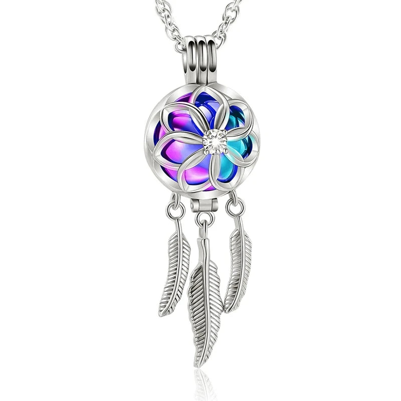 Veile Studios Urn Cremation Pendant Dreamcatcher Blossom Cage Locket Ash Holder Necklace Necklaces & Pendants