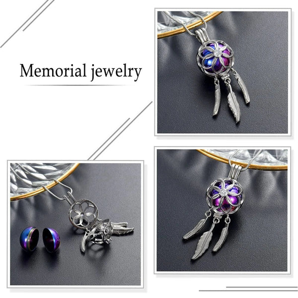 Veile Studios Urn Cremation Pendant Dreamcatcher Blossom Cage Locket Ash Holder Necklace Necklaces & Pendants