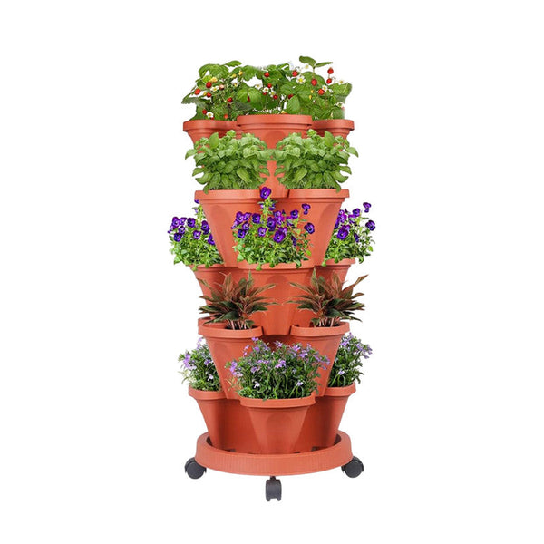 Plastic 5 Tier Vertical Garden Planter With Wheel Base For Indoor And Outdoor Use Planters & Vases