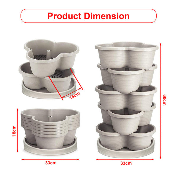 Plastic 5 Tier Stackable Vertical Garden Planter With Base For Indoor Outdoor Use Planters & Vases