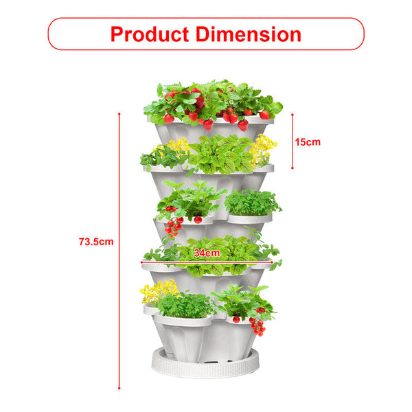 Plastic 5 Tier Stackable Vertical Garden Planter With Base For Indoor Outdoor Use Planters & Vases